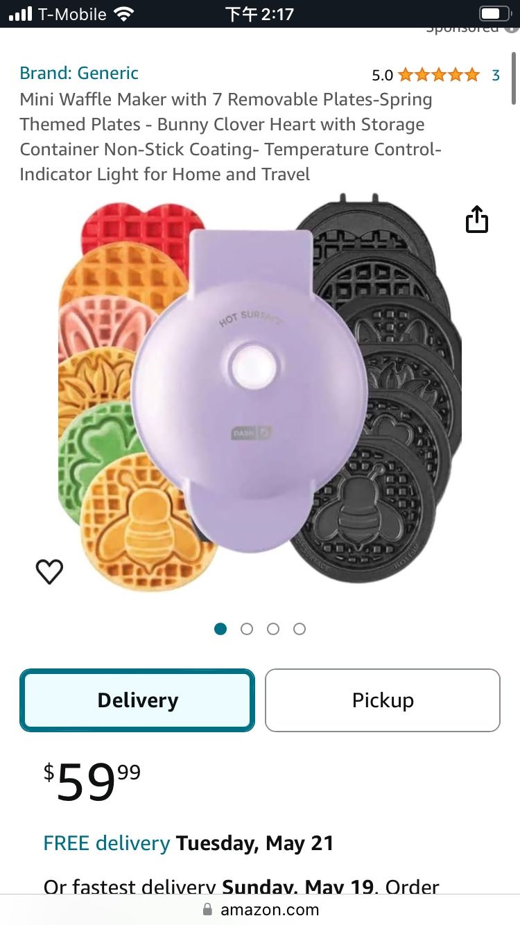 Mini Waffle Maker with 7 Removable Plates-Spring Themed Plates - Bunny Clover Heart with Storage Container Non-Stick Coating- Temperature Control- Ind