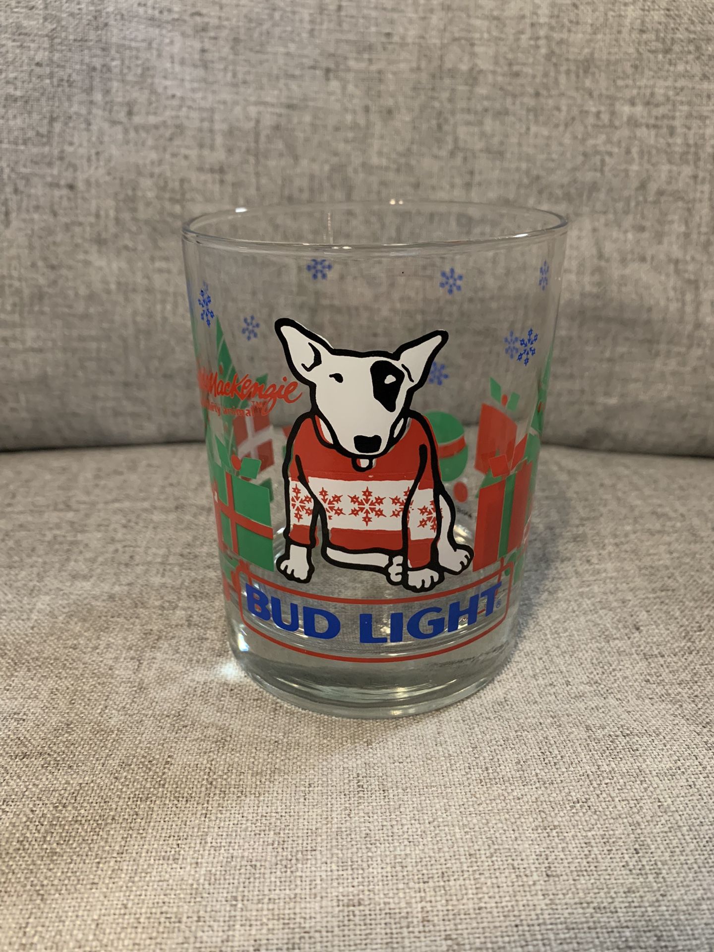 Vintage 1987 Budlight Spuds Mackenzie Low Ball Whiskey Glass 4"