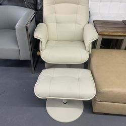 Adventure  Beige Leather Chair With Ottoman 