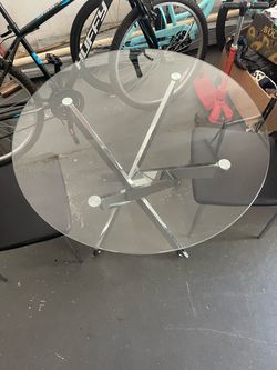 Modern Round Glass Dining Table + 2 Chairs – Chrome Base