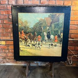 Antique Folding Table With Hunting Scene