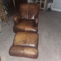 Brown Leather Chair and Ottoman 