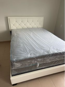 Queen size bed frame with mattress and free delivery free installation all new furniture