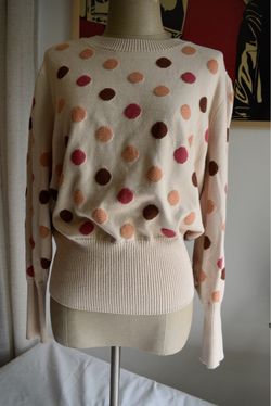 Sweater , New York and Co , polka dot , cream, petite size XL