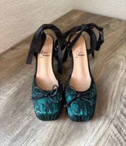 Fashion women’s green black lace high heels size 42