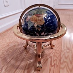 Art 21-Inch Tall Blue Lapis Ocean Table Top Gemstone World Globe with Gold Tripod

