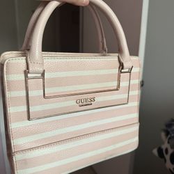Pink And White Striped GUESS Bag