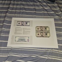Framed Uncut Sheet Of Two $5 Dollar Bills Series Of 2006. 
