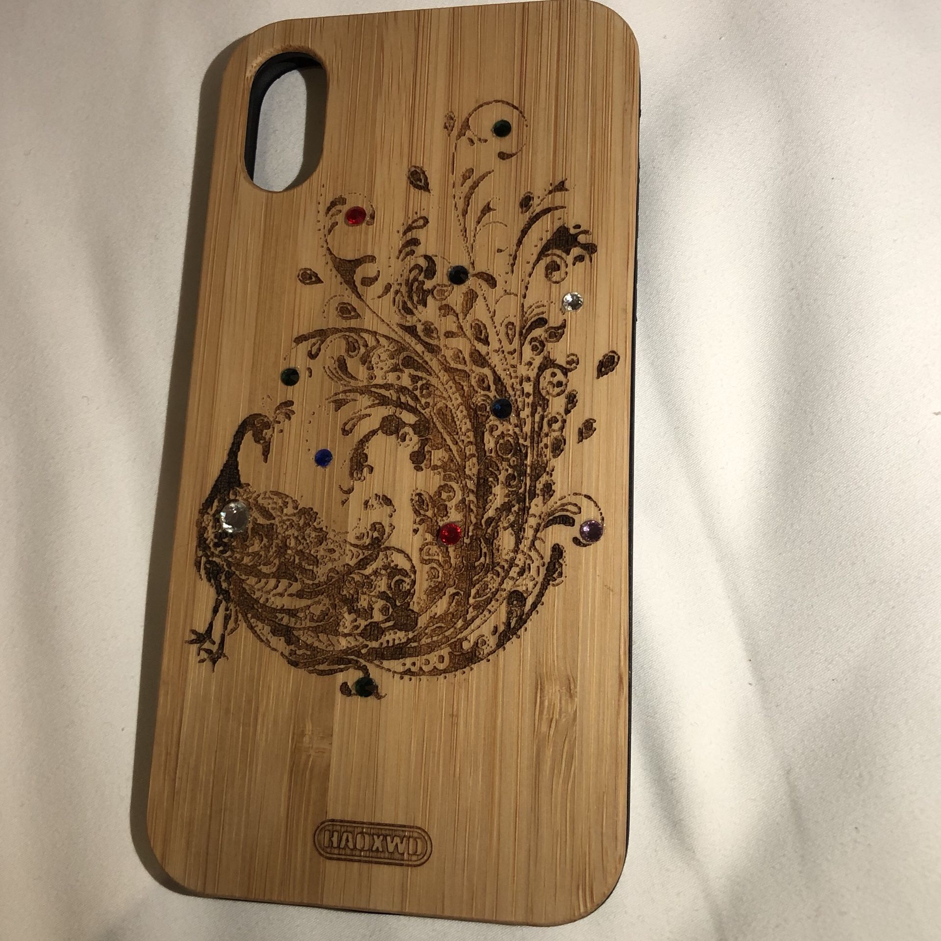 Peacock Natural Wood Shockproof Phone Case Soft TPU Bumper For iPhone X