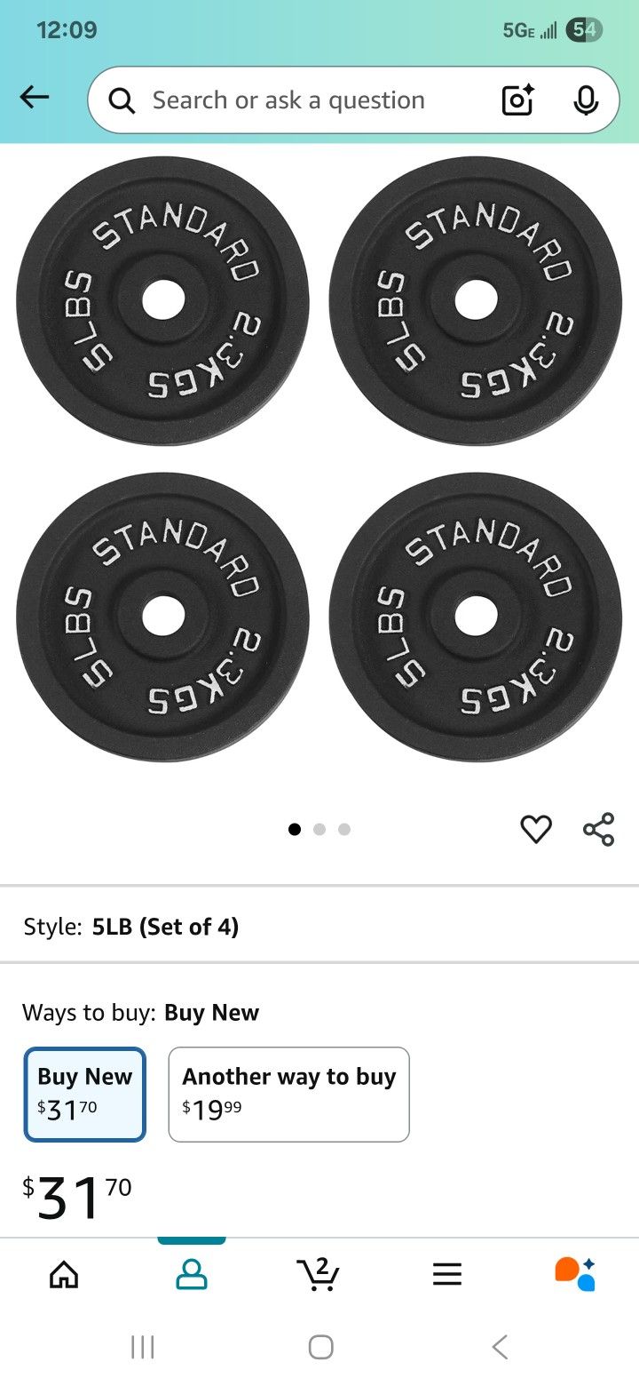 5lb set Of 4 Weights Plates. 1inch Dia
