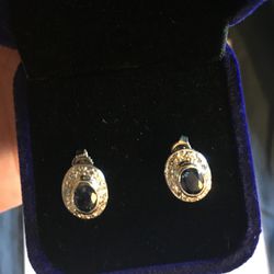 14K White Gold Sapphire And Diamond Earrings 