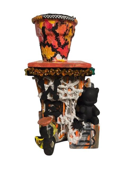 Halloween ceramic candle holder handpainted made with vintage materials