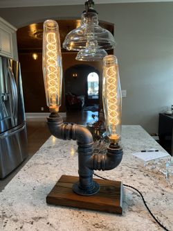 Metal And Wood Art Lamp. Touch-on/off/dim