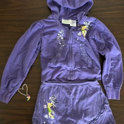 Disney Fairies Tinker Bell Purple Jacket, Med 7/8 & Skirt Sm6/6x With Tink Bracelet