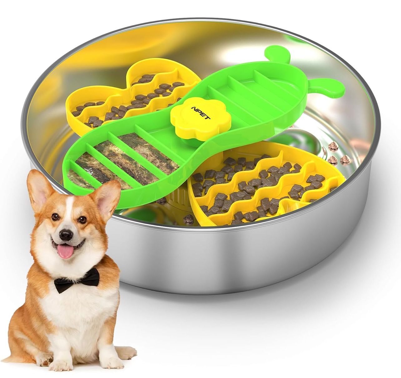 Slow Feeder Dog Bowls for Large Dogs, Stainless Steel Pet Bowls Suitable for Dry, Wet, and Raw Food, Detachable Puzzle Toy for Food Training