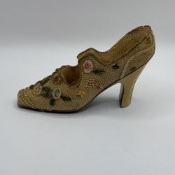Vintage Miniature High Heel Shoe Cream Floral