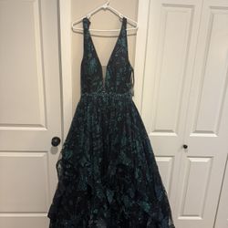 Black With Green And Blue Prom Dress 
