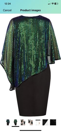 Hanna Nikole Women's Sleeveless Cape Dress with Sequin Overlay Bodycon Pencil