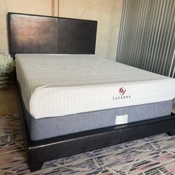 Queen Size Bed Frame Box Spring And Memory Foam Mattress