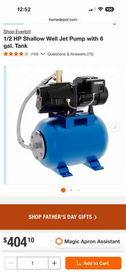 Shop Everbilt 1/2 HP Shallow Well Jet Pump with 6 gal. Tank