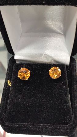 14k Yellow Gold Citrine Stud Earrings 7mm