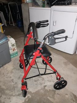 Red 4-Wheel Rollator Walker with Seat
