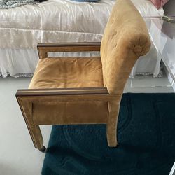 Vintage Suede Chair - Gold/Wood