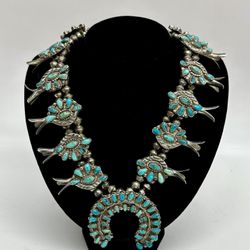 Sterling Silver 925 Native American Turquoise Squash Blossom Necklace GP3121349