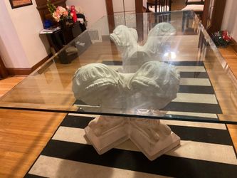Vintage 80s Postmodern Ram’s Head Dining Table – 17mm Architectural Glass