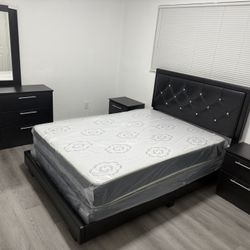 Full Size Bed Frames With Mattress And 2 Nightstand Dresser And Mirror All New Furniture Free Delivery Free Installation