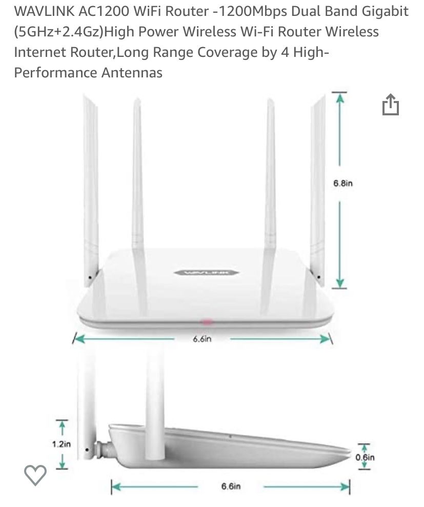WAVLINK AC1200 WiFi Router -1200Mbps Dual Band Gigabit (5GHz+2.4Gz)High Power Wireless Wi-Fi Router Wireless Internet Router,Long Range Coverage by 4