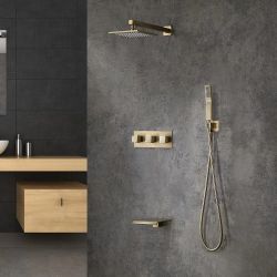Wall-Mounted 10" Shower System in Brushed Gold with Tub Spout Solid Brass Brushed Gold