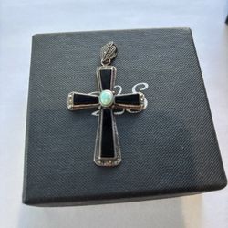 Cross Pendant Onyx And Turquoise 