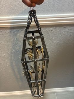 Hanging Skeleton in Cage Halloween Decoration