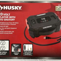 Husky 120-Volt Inflator New!!! Fast inflation of vehicle, ATV, UTV, bike tires and sports balls LED light and on-board accessory storage Digital gauge