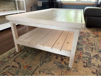 Farmhouse Wood Coffee Table with Lower Shelf