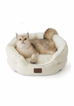NEW/ Bedsure Dog Beds for Small Dogs - Round Cat Beds for Indoor Cats, Washable Pet Bed for Puppy and Kitten with Slip-Resistant Bottom, 20 Inche, Ivo