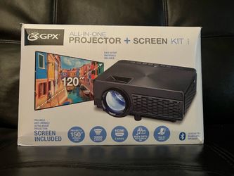GPX All-In-One Projector Screen Kit Bluetooth Extra Bright Screen 2000 Lumens