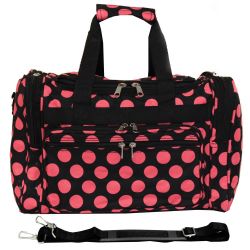 16” Carry On Duffle Bag w/ Shoulder Strap - Black Pink Dot
