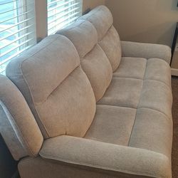 Like New Beige Reclining Sofa Set w/ Power Loveseat & Cup Holders - Riverview 33578