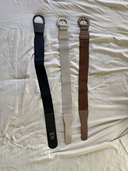Women's Wide Elastic Stretch Cinch Belts w/ Round Buckles (3-Pack: Black, Cream, Brown)