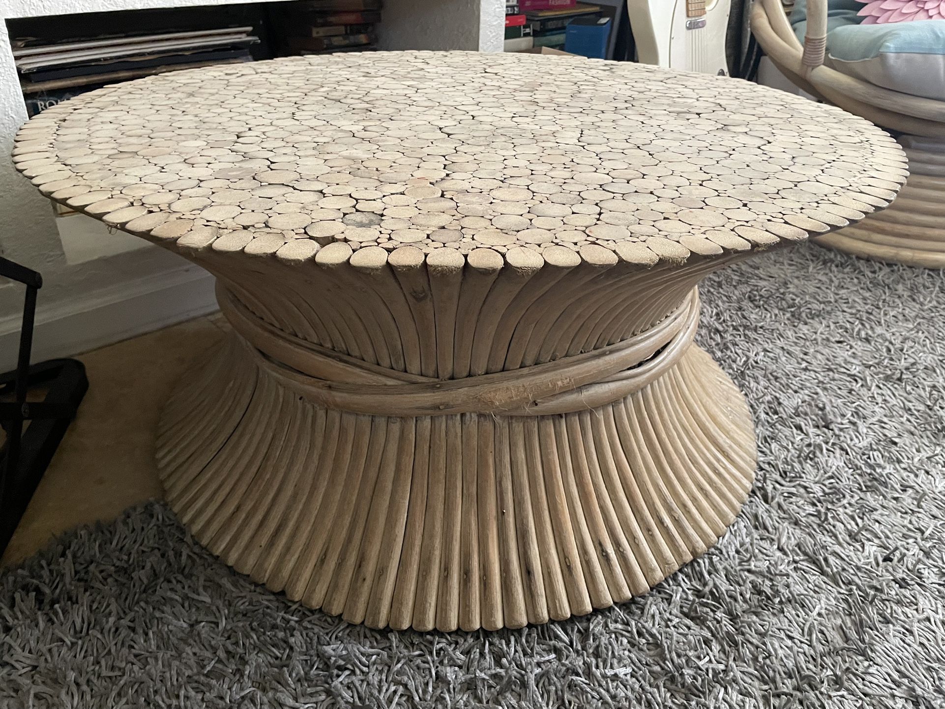 Vintage McGuire Style Sheaf Of Wheat Coffee Table