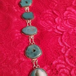 Beautiful Blue Solar Agate 925 Silver Bracelet 