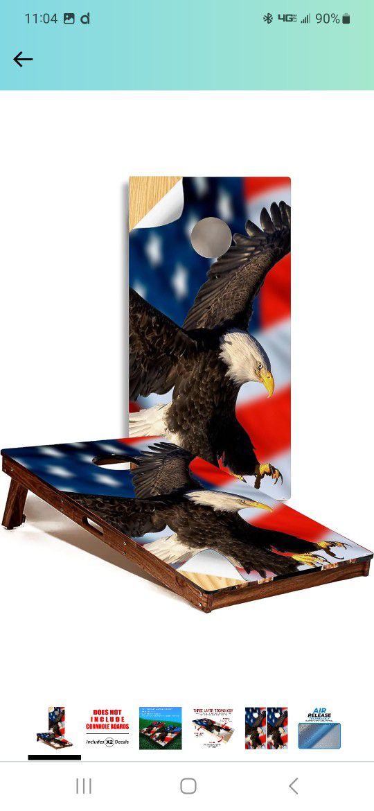  American Flag Eagle - Patriotic Cornhole Board Wrap - Laminated Weatherproof Vinyl Decal 


