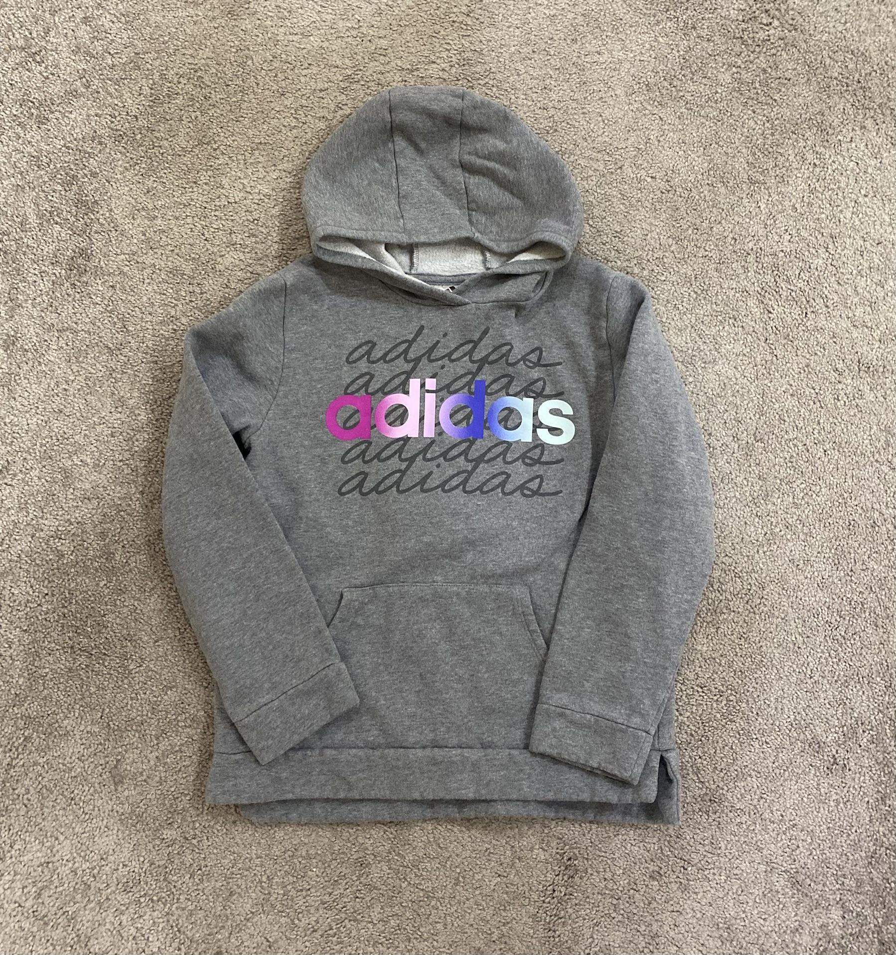 Girls Adidas Grey Colorful Fleece Hoodie size XL 16