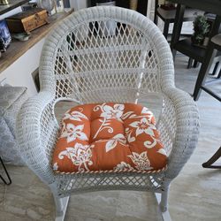 Large White Resin Wicker Rocking Chair