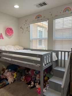 Grey twin loft bed with Matress