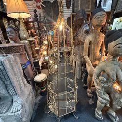 1950's 70" tall Metal Gold etagere Vintage Italy Gilt Tole Rose display 