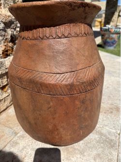 Vintage Hand-Carved Wooden Himalayan Water Pot (14” x 11”)