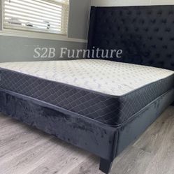 Ck Black Wingback Bed With Ortho Mattress Included!!